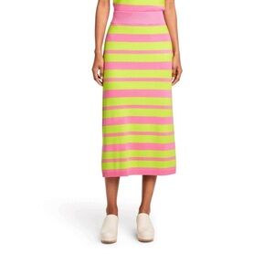 Victor Glemaud x Target Pink and Green Striped Sweater Midi Skirt Neon